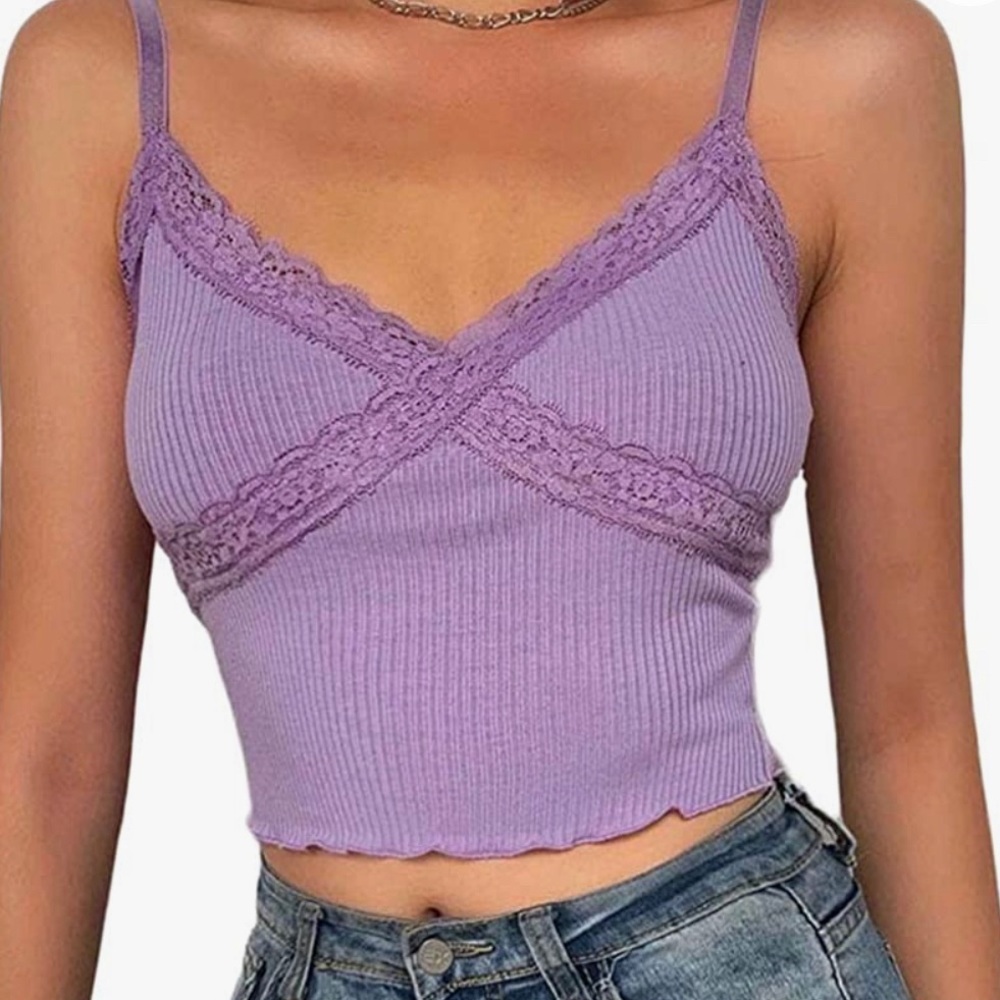 Purple lace tank top/ crop top